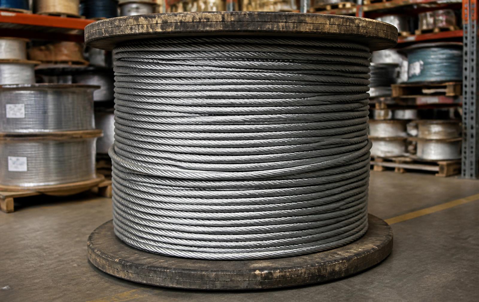 Bobina de cabo de aço galvanizado em ambiente industrial